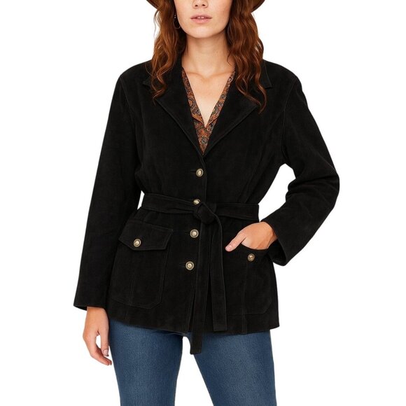 Y2K Vintage Boho Black Suede Belted Jacket Genuine Leather - Picture 12 of 12